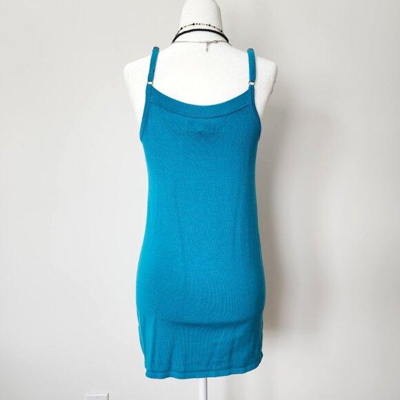 Y2K Guess Silk Tank Top Small Teal Blue Braided Drawstring Mermaid‎ Aquamarine - Picture 5 of 15